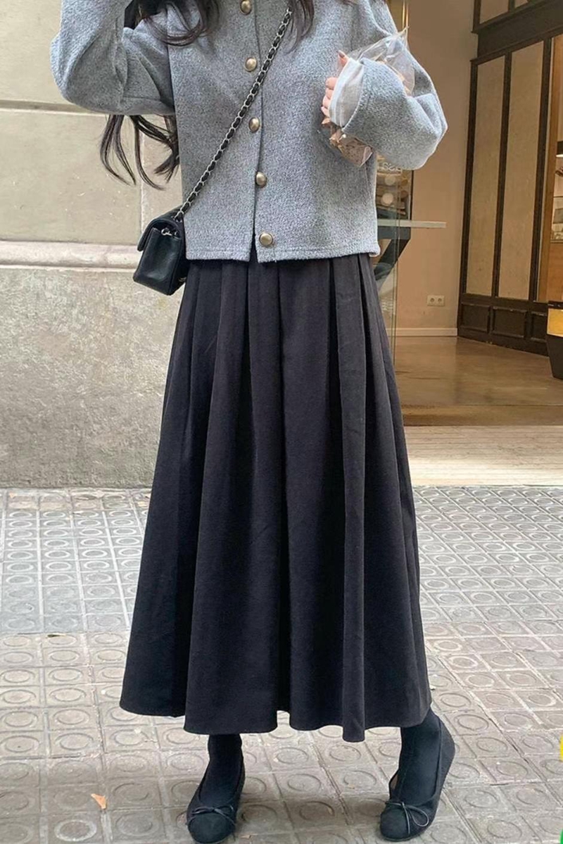 MY YOUNG韓國直郵東大門實拍女裝新品24秋冬時尚人氣休閑長裙RIPPLE長裙圖色2