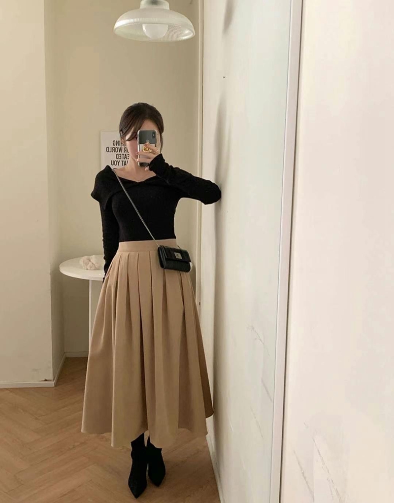 MY YOUNG韓國直郵東大門實拍女裝新品24秋冬時尚人氣休閑長裙RIPPLE長裙圖色3