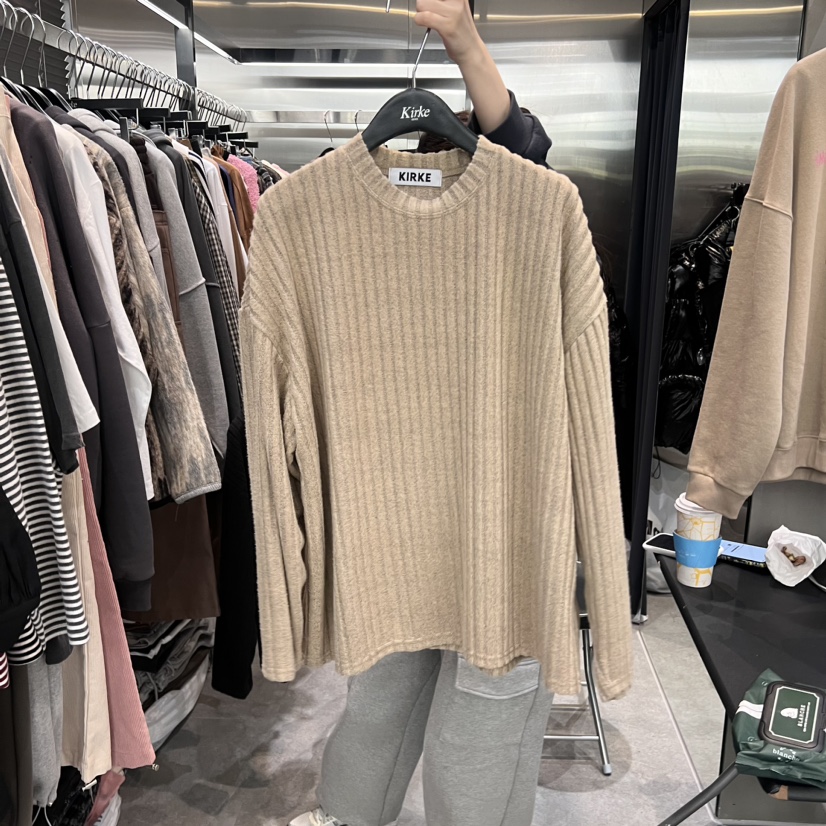 KirKe東大門代購女士新品推薦人氣熱賣休閑時尚長袖T恤羅紋KIRKE長袖T恤