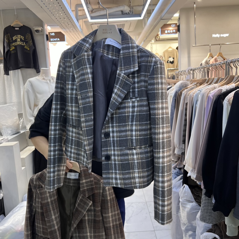 PIT A PAT東大門直郵女士新款時尚24秋夏真品短款大衣格子PIT A PAT短款大衣圖色2