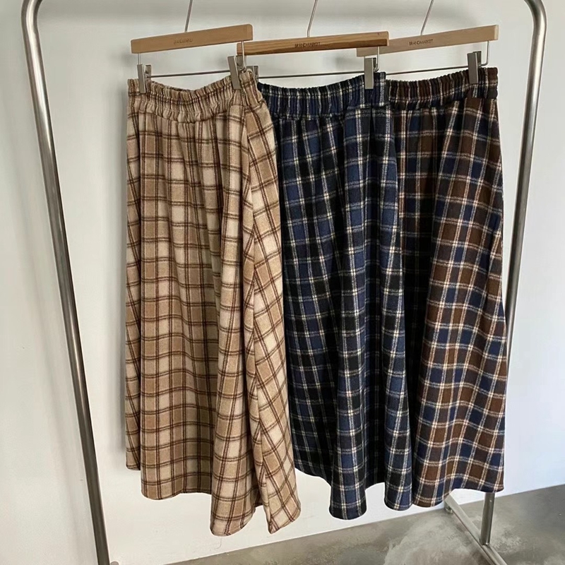 BRAND MARKET-OT東大門實拍女裝新款熱賣長裙格紋半身裙小熊BRAND MARKET-OT長裙