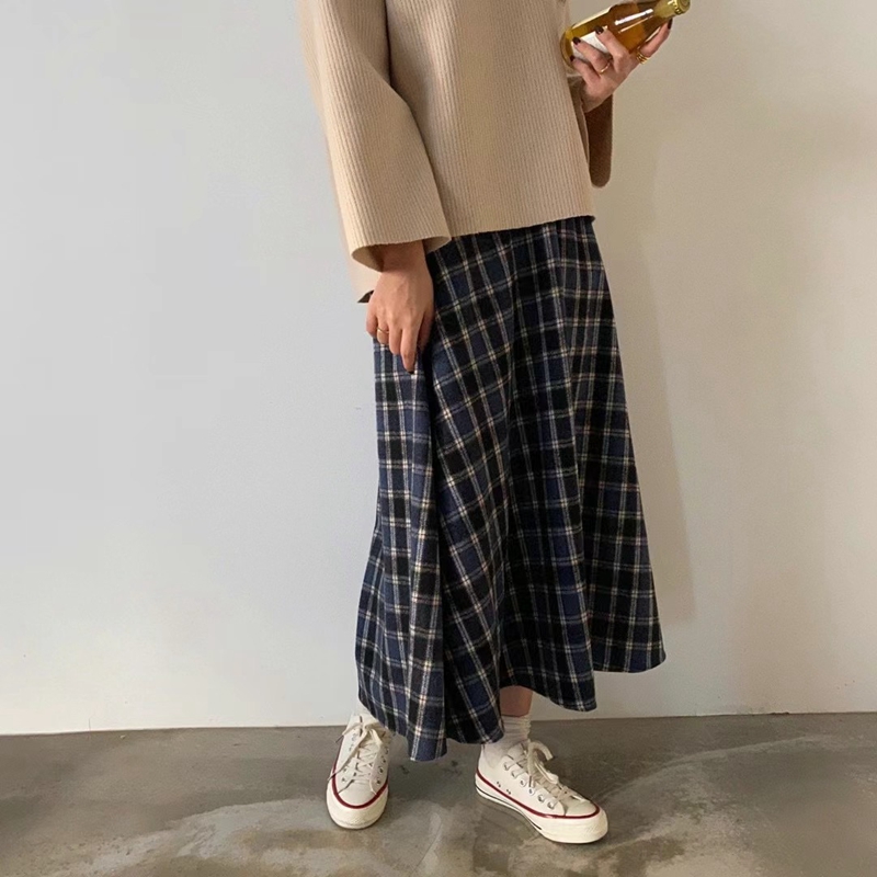 BRAND MARKET-OT東大門實拍女裝新款熱賣長裙格紋半身裙小熊BRAND MARKET-OT長裙