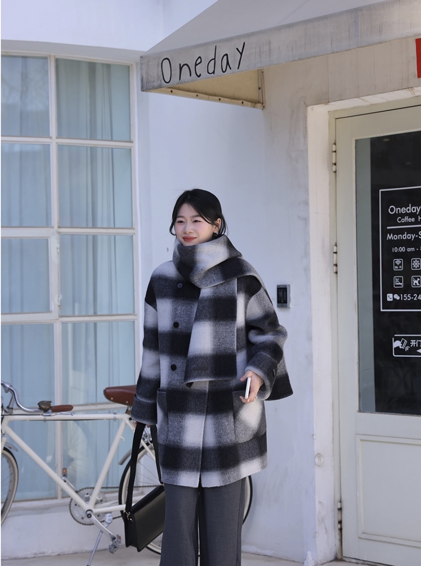 LIMSSONG東大門實拍女士新品休閑時尚真品中長款大衣含圍巾LIMSSONG中長款大衣