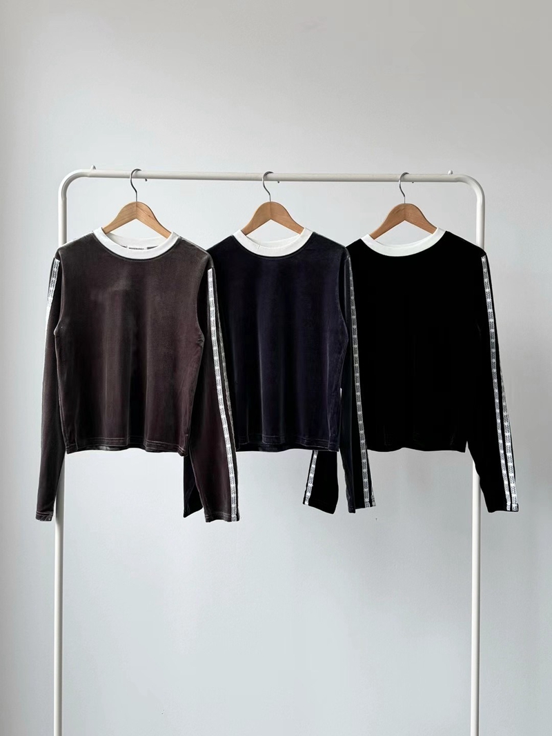BRAND MARKET-OT韓國直郵女士新品24秋夏長袖T恤天鵝絨蕾絲BRAND MARKET-OT長袖T恤圖色3左三色