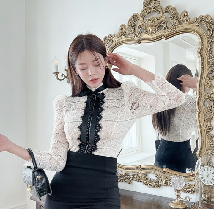 high heels韓國代購女士新款真品推薦24秋夏休閑襯衫蕾絲衫HIGH HEELS襯衫/蕾絲衫