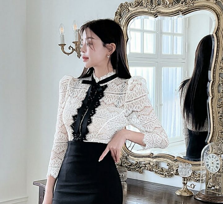 high heels韓國代購女士新款真品推薦24秋夏休閑襯衫蕾絲衫HIGH HEELS襯衫/蕾絲衫