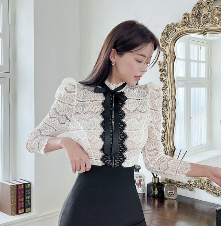 high heels韓國代購女士新款真品推薦24秋夏休閑襯衫蕾絲衫HIGH HEELS襯衫/蕾絲衫