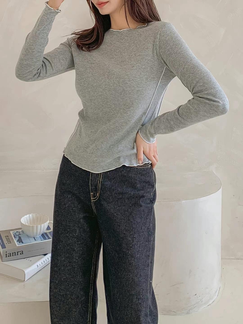 KKANNJUU韓國直郵東大門實拍女裝新品24秋冬真品時尚長袖T恤KKAMJUU長袖T恤