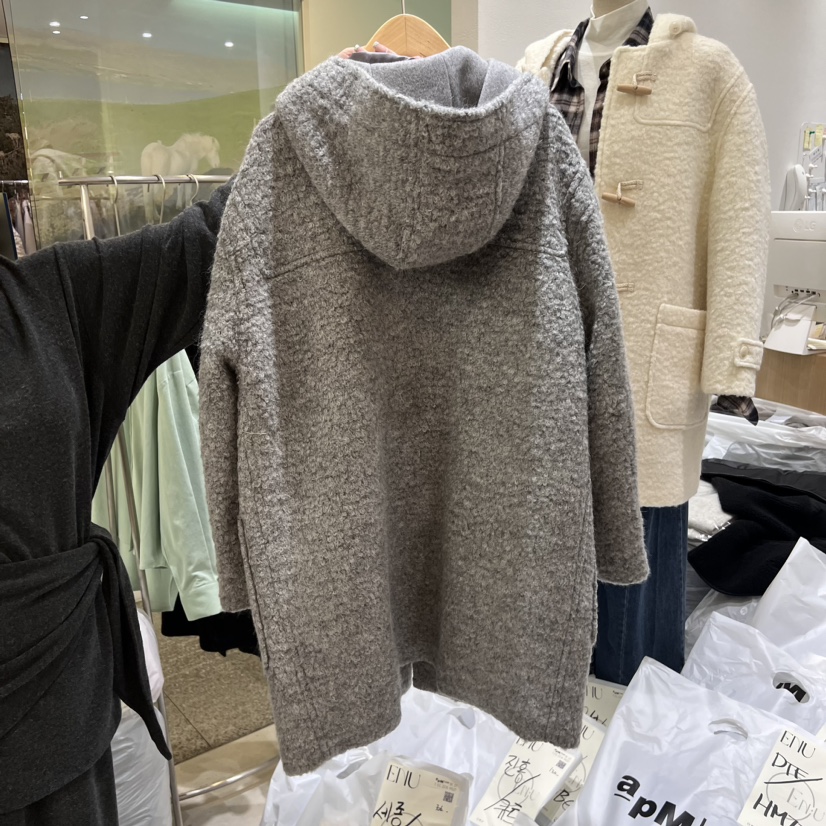 EN.U韓國直郵東大門代購女裝新品時尚推薦真品中長款大衣絨EN.U中長款大衣