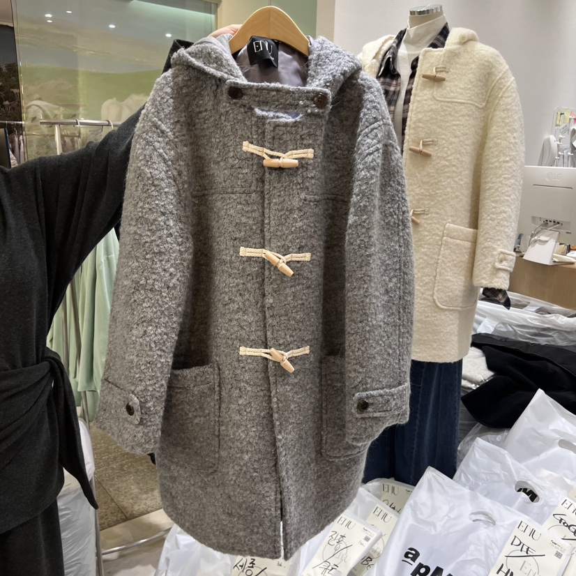 EN.U韓國直郵東大門代購女裝新品時尚推薦真品中長款大衣絨EN.U中長款大衣圖色2