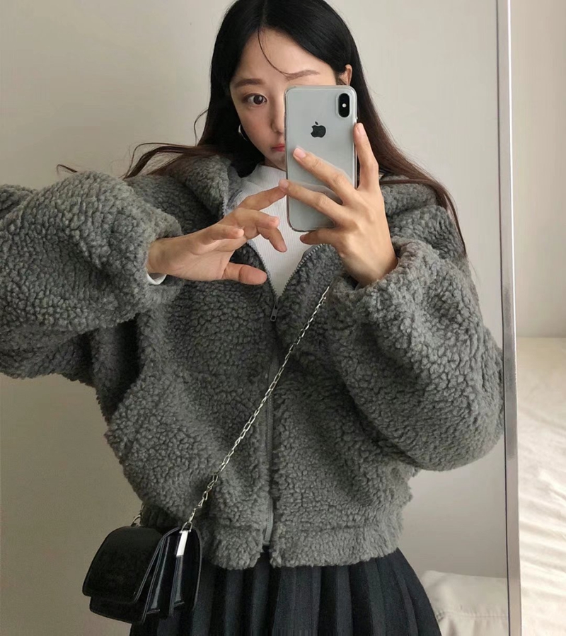 PUDDING直郵韓國代購女裝新款真品24秋冬人氣休閑夾克連帽絨PUDDING夾克