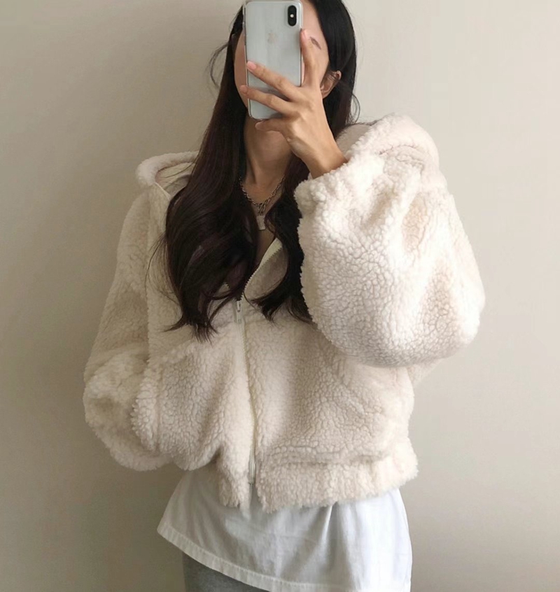 PUDDING直郵韓國代購女裝新款真品24秋冬人氣休閑夾克連帽絨PUDDING夾克
