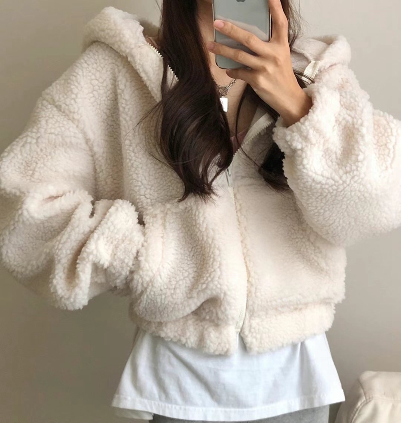 PUDDING直郵韓國代購女裝新款真品24秋冬人氣休閑夾克連帽絨PUDDING夾克圖色2