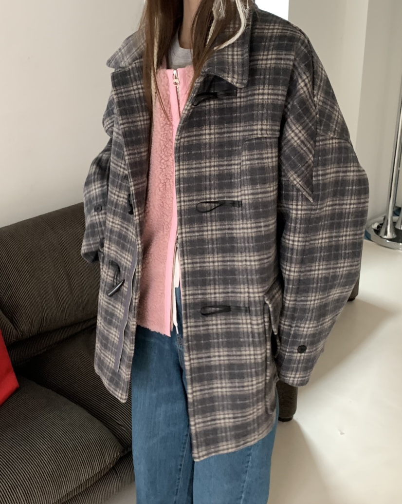 PEBBLE/LAYER韓國直郵女裝新款職業休閑推薦中長款大衣格紋PEBBLE中長款大衣