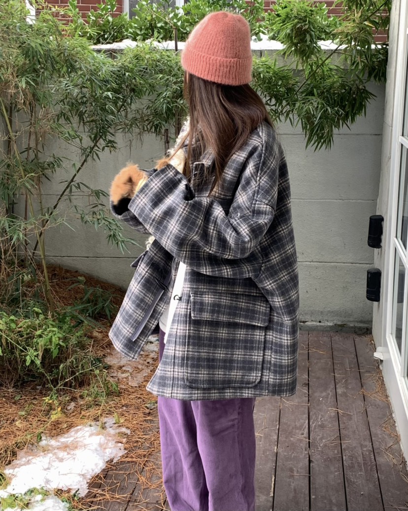 PEBBLE/LAYER韓國直郵女裝新款職業休閑推薦中長款大衣格紋PEBBLE中長款大衣