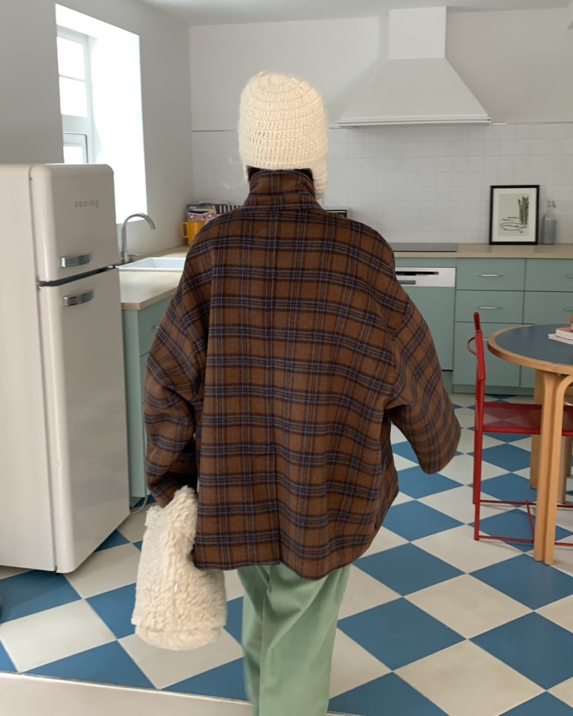 PEBBLE/LAYER韓國直郵女裝新款職業休閑推薦中長款大衣格紋PEBBLE中長款大衣