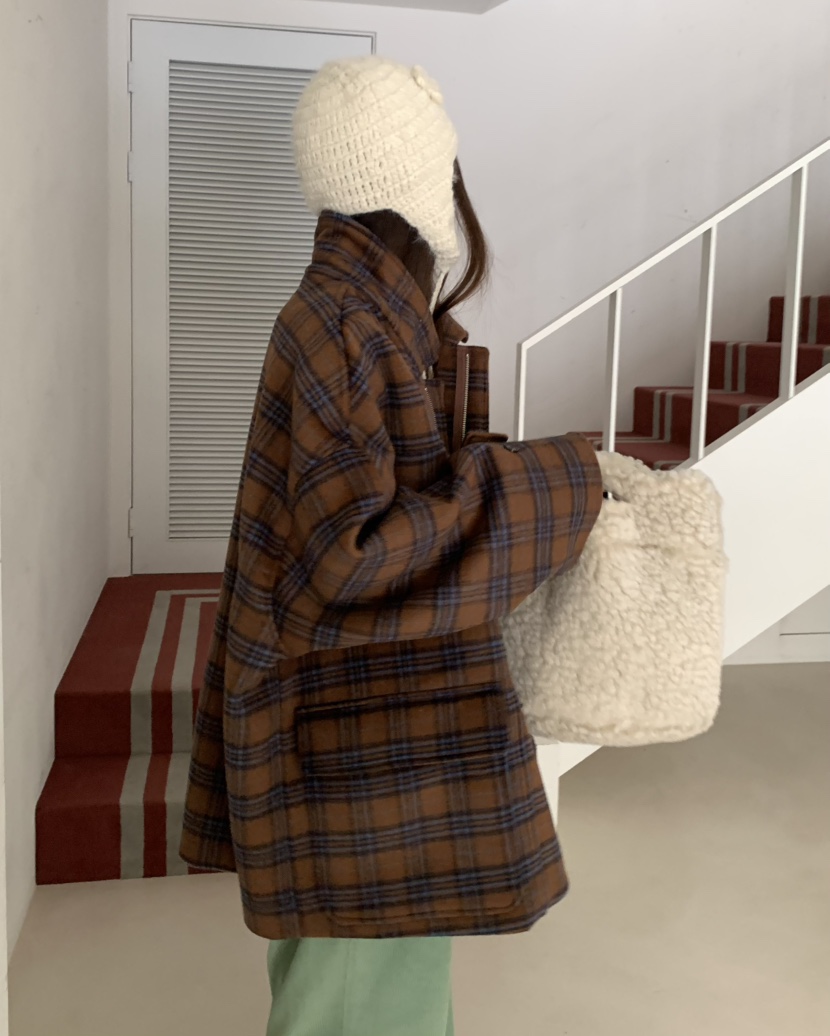 PEBBLE/LAYER韓國直郵女裝新款職業休閑推薦中長款大衣格紋PEBBLE中長款大衣