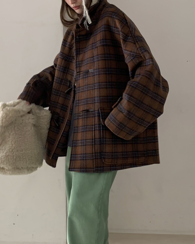 PEBBLE/LAYER韓國直郵女裝新款職業休閑推薦中長款大衣格紋PEBBLE中長款大衣