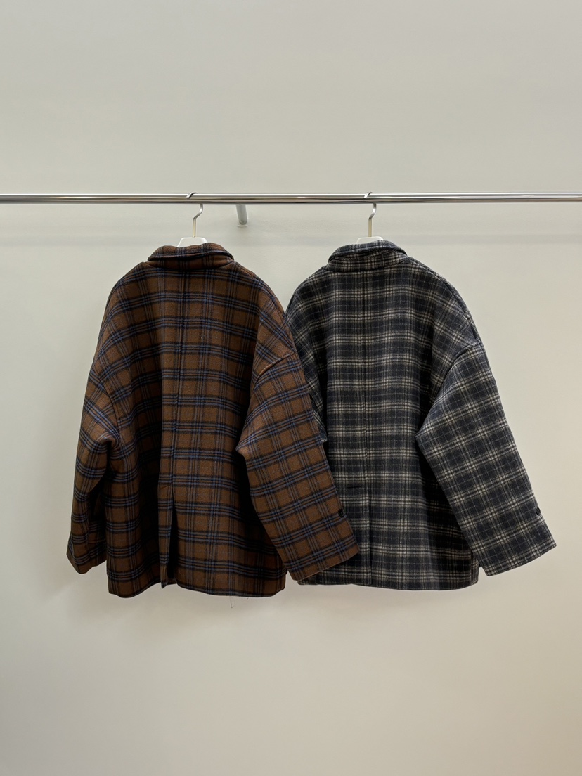 PEBBLE/LAYER韓國直郵女裝新款職業休閑推薦中長款大衣格紋PEBBLE中長款大衣