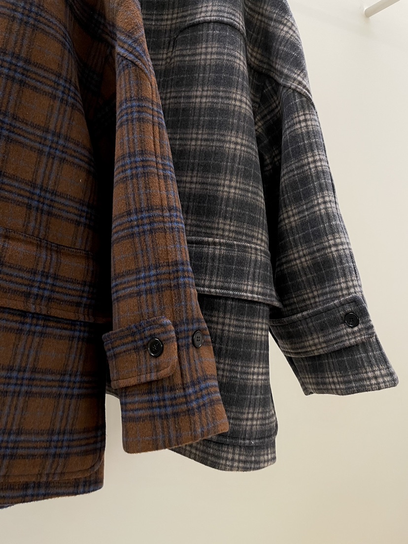 PEBBLE/LAYER韓國直郵女裝新款職業休閑推薦中長款大衣格紋PEBBLE中長款大衣