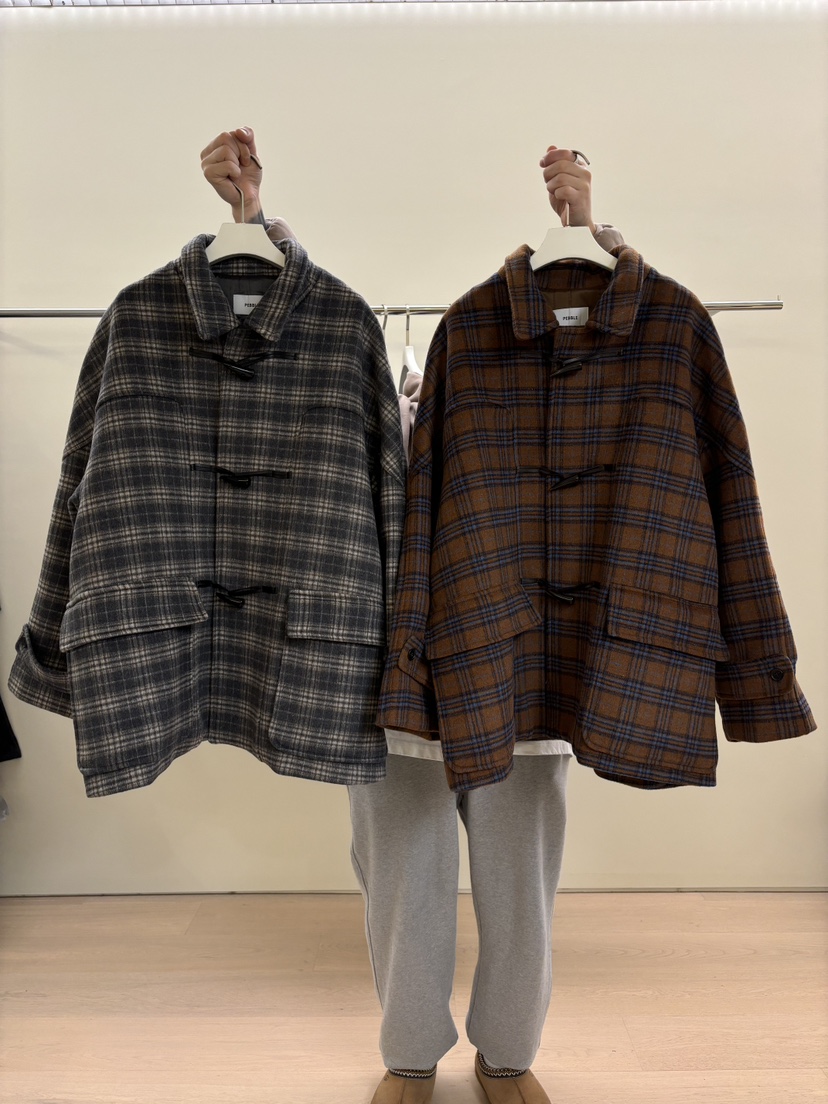 PEBBLE/LAYER韓國直郵女裝新款職業休閑推薦中長款大衣格紋PEBBLE中長款大衣