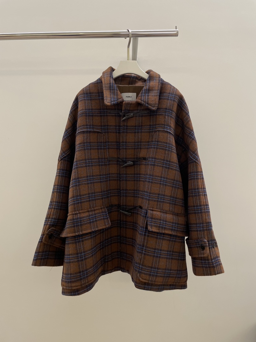 PEBBLE/LAYER韓國直郵女裝新款職業休閑推薦中長款大衣格紋PEBBLE中長款大衣圖色1