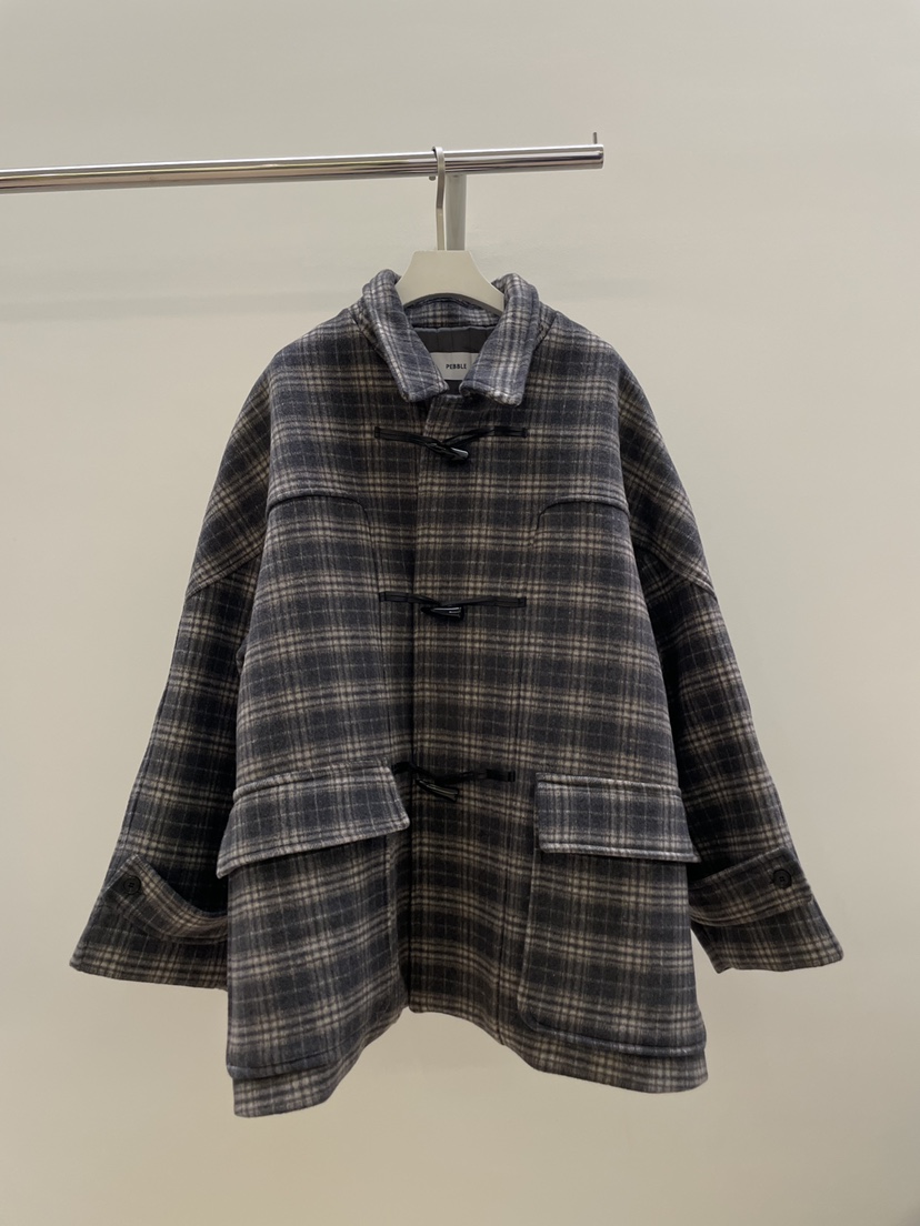 PEBBLE/LAYER韓國直郵女裝新款職業休閑推薦中長款大衣格紋PEBBLE中長款大衣圖色2