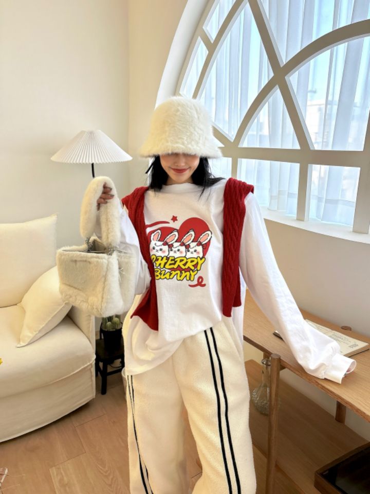 MARS直郵韓國代購女裝新品職業真品24秋冬時尚人氣長袖T恤兔子mars長袖T恤