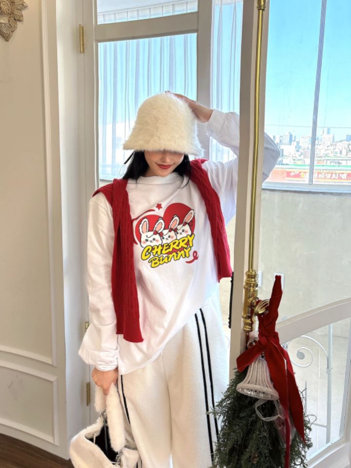 MARS直郵韓國代購女裝新品職業真品24秋冬時尚人氣長袖T恤兔子mars長袖T恤