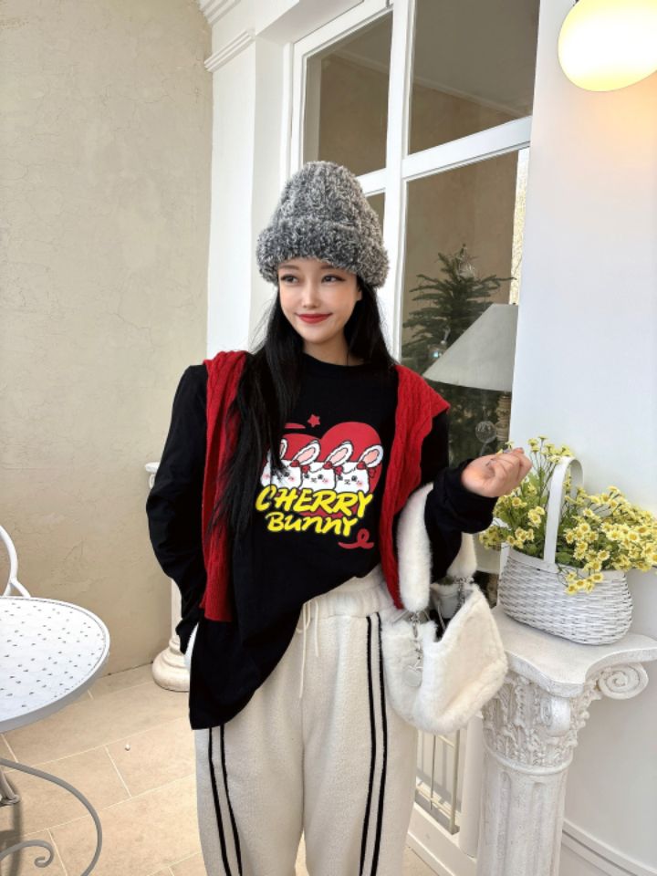 MARS直郵韓國代購女裝新品職業真品24秋冬時尚人氣長袖T恤兔子mars長袖T恤圖色2