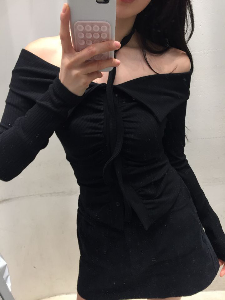 MARS韓國直郵東大門代購女裝新品24秋冬職業推薦長袖T恤含脖帶mars長袖T恤