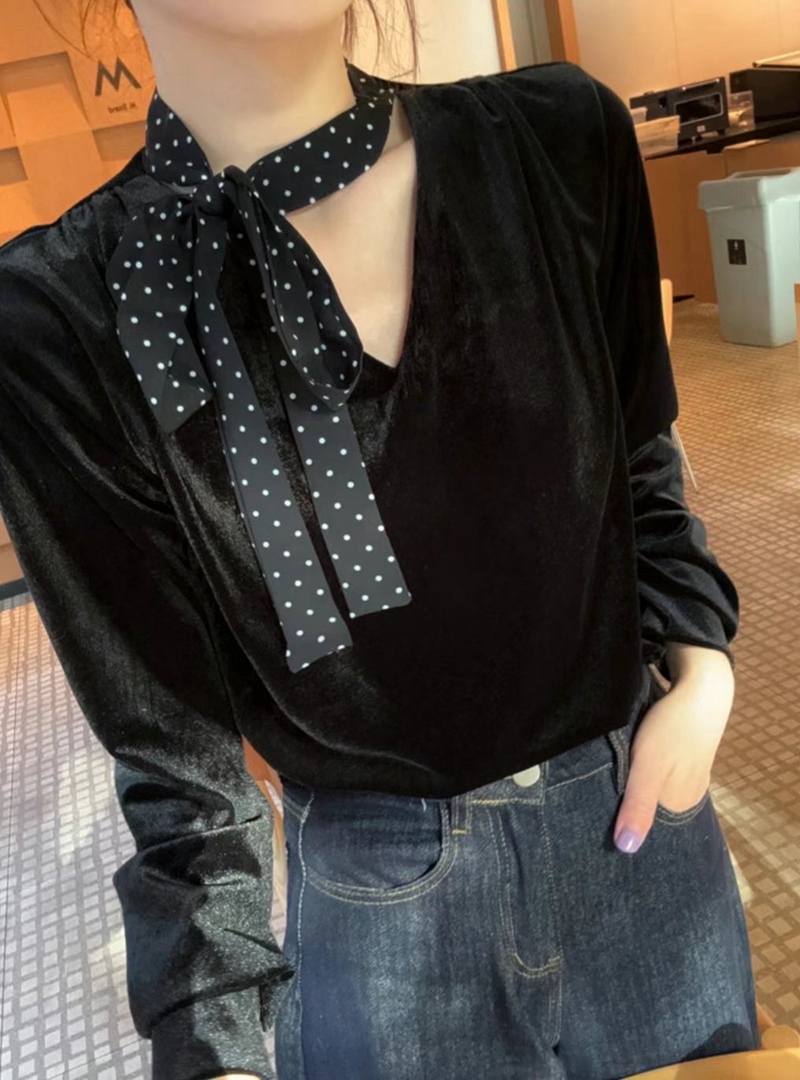 ETEMOY韓國直郵東大門實拍女裝新品人氣職業襯衫蕾絲衫天鵝絨ETEMOY襯衫/蕾絲衫