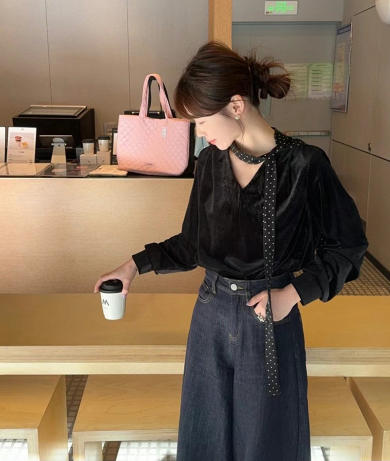 ETEMOY韓國直郵東大門實拍女裝新品人氣職業襯衫蕾絲衫天鵝絨ETEMOY襯衫/蕾絲衫