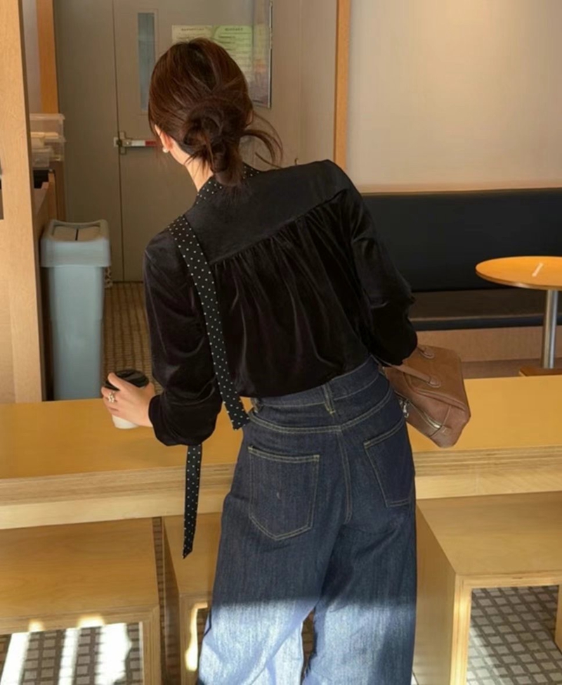 ETEMOY韓國直郵東大門實拍女裝新品人氣職業襯衫蕾絲衫天鵝絨ETEMOY襯衫/蕾絲衫