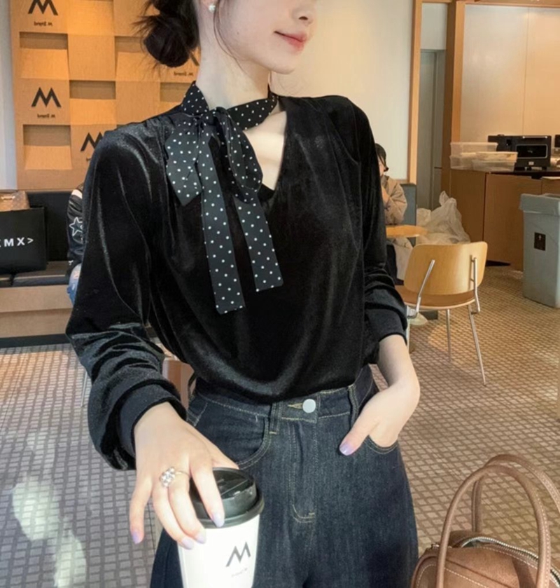 ETEMOY韓國直郵東大門實拍女裝新品人氣職業襯衫蕾絲衫天鵝絨ETEMOY襯衫/蕾絲衫