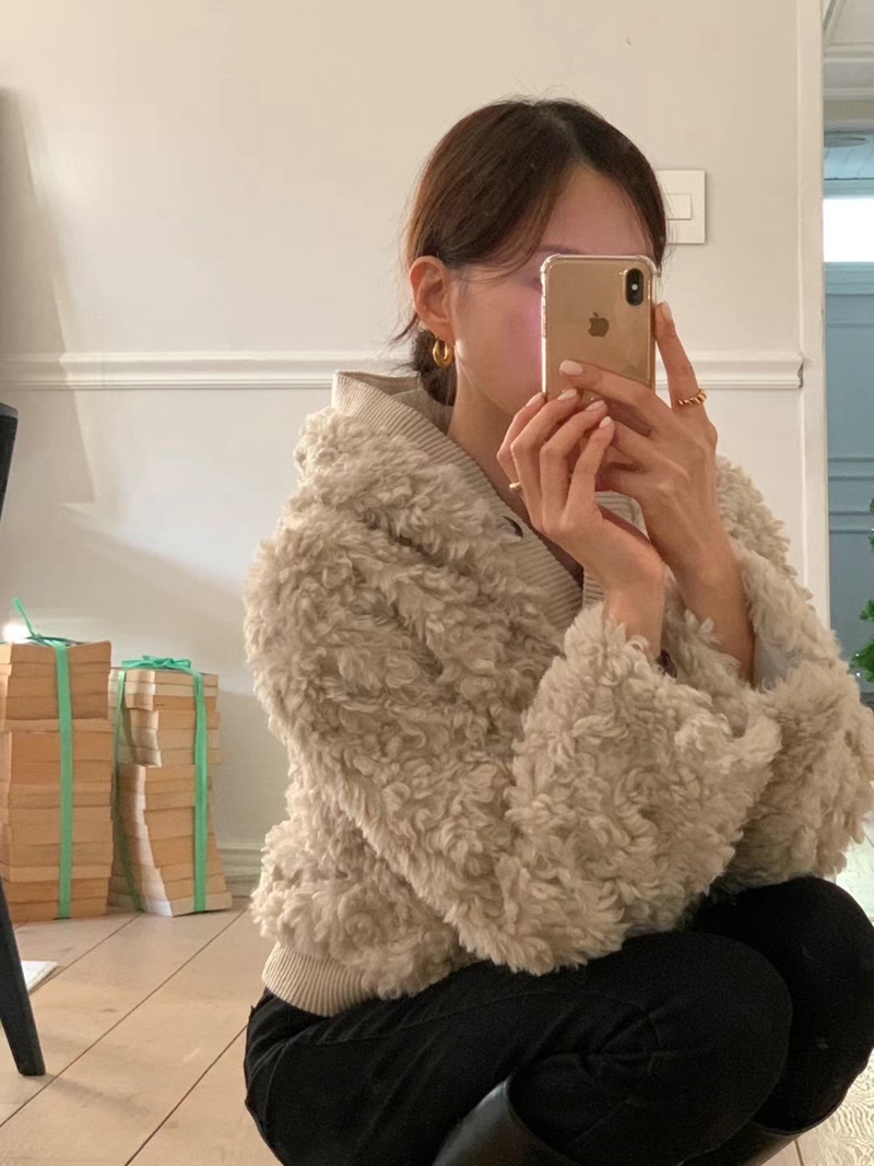 MAYONEZ韓國直郵女裝新品真品24秋冬推薦時尚短款大衣抓絨羅紋MAYONEZ短款大衣