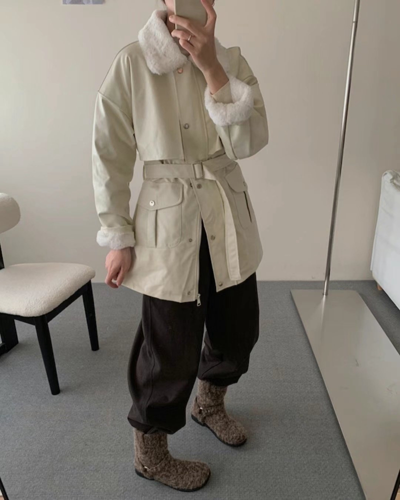 ETEMOY韓國直郵東大門代購女裝新品時尚熱賣短款大衣含腰帶ETEMOY短款大衣