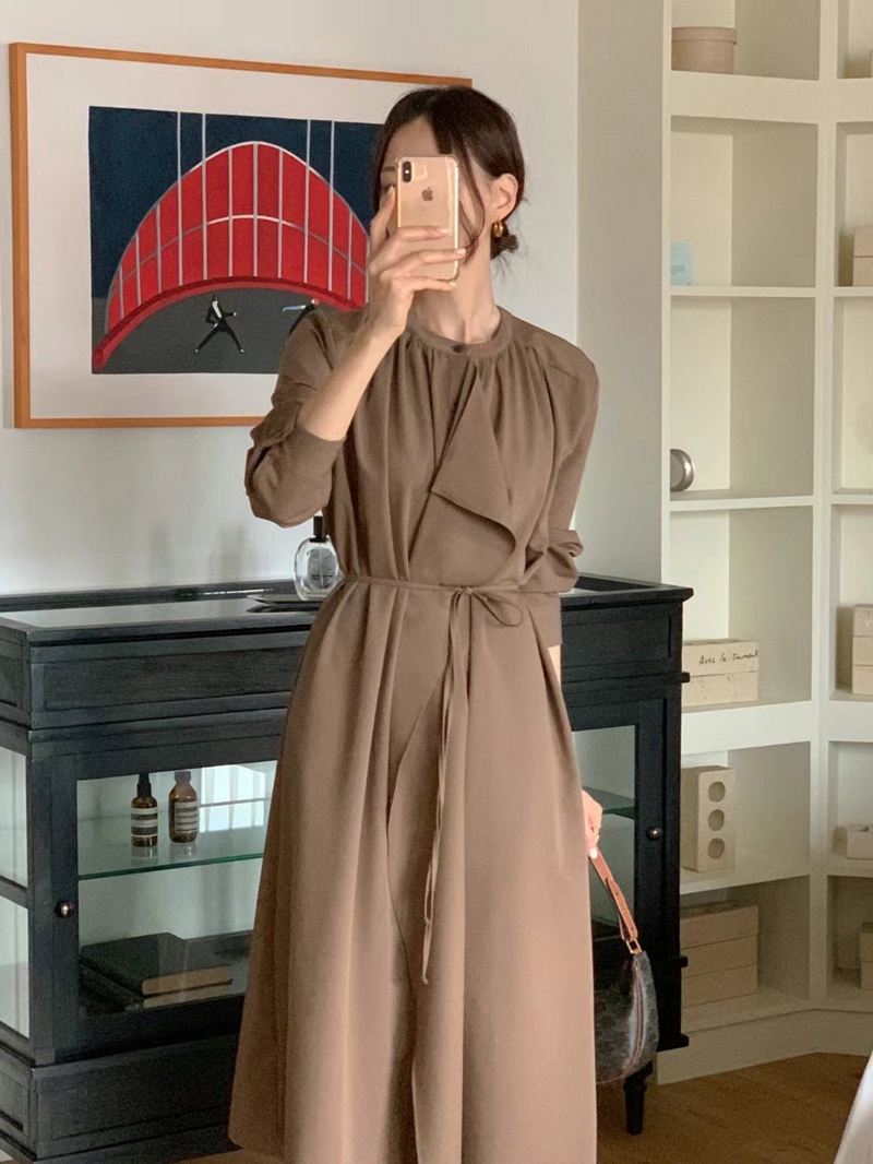 MAYONEZ直郵韓國代購女裝新款職業24秋冬休閑推薦連衣裙含腰繩MAYONEZ連衣裙