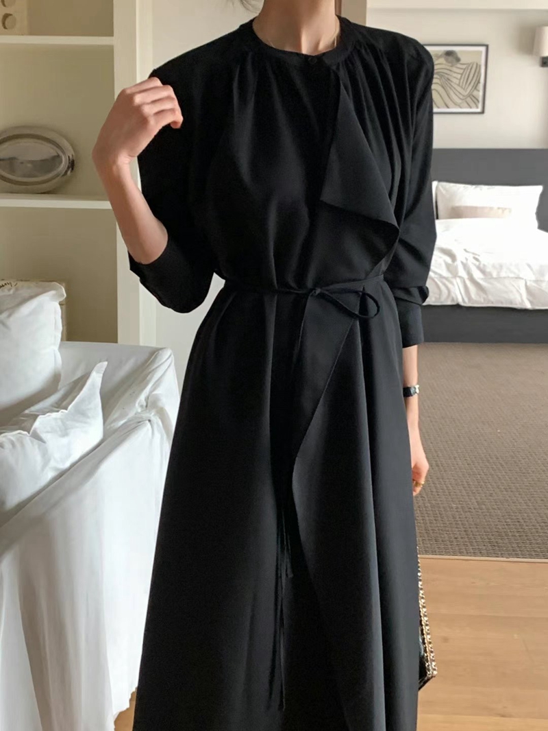 MAYONEZ直郵韓國代購女裝新款職業24秋冬休閑推薦連衣裙含腰繩MAYONEZ連衣裙