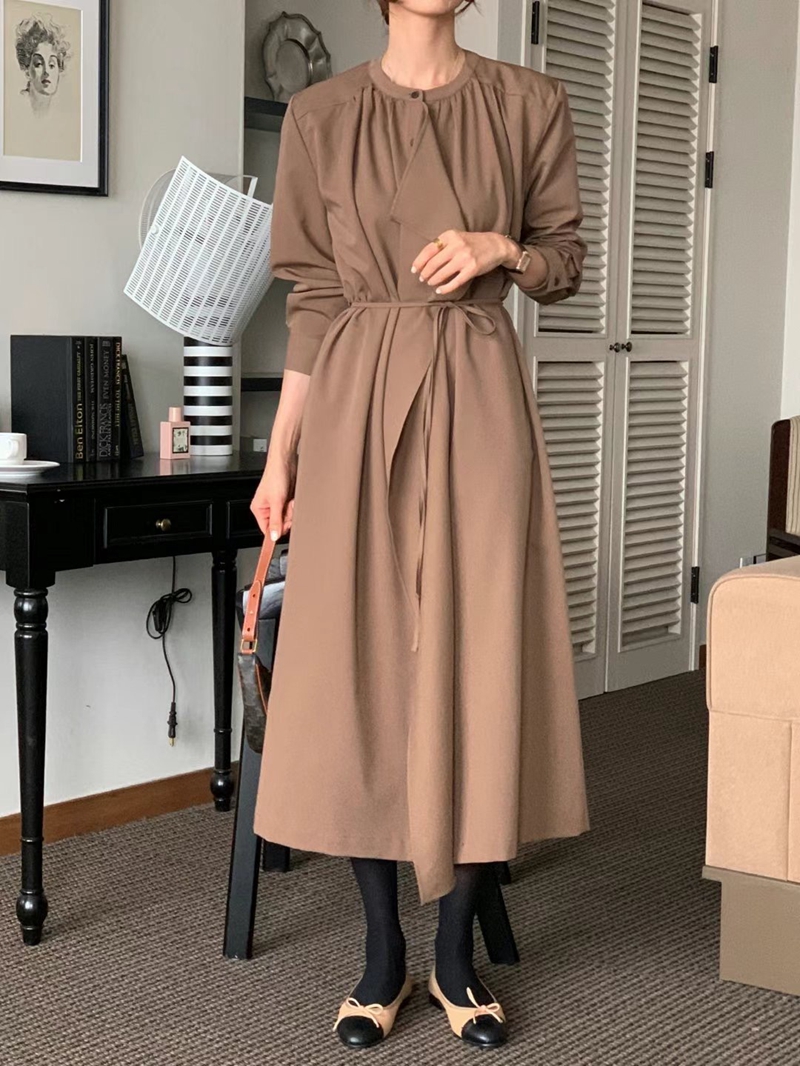 MAYONEZ直郵韓國代購女裝新款職業24秋冬休閑推薦連衣裙含腰繩MAYONEZ連衣裙圖色2