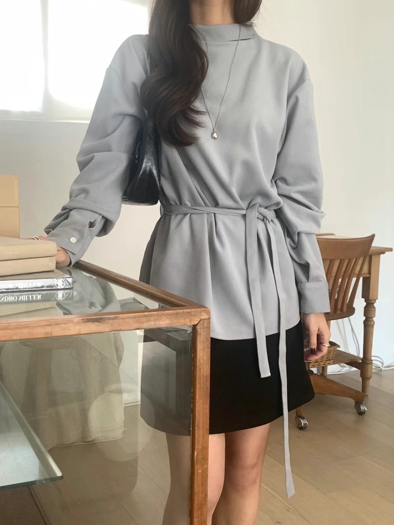 JEIIN直郵韓國代購女裝新款24秋冬人氣時尚襯衫蕾絲衫含腰繩JEIIN襯衫/蕾絲衫圖色2