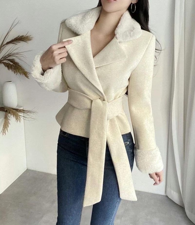 HEE SHOP韓國直郵東大門實拍女裝新品職業時尚短款大衣含腰帶HEE SHOP短款大衣