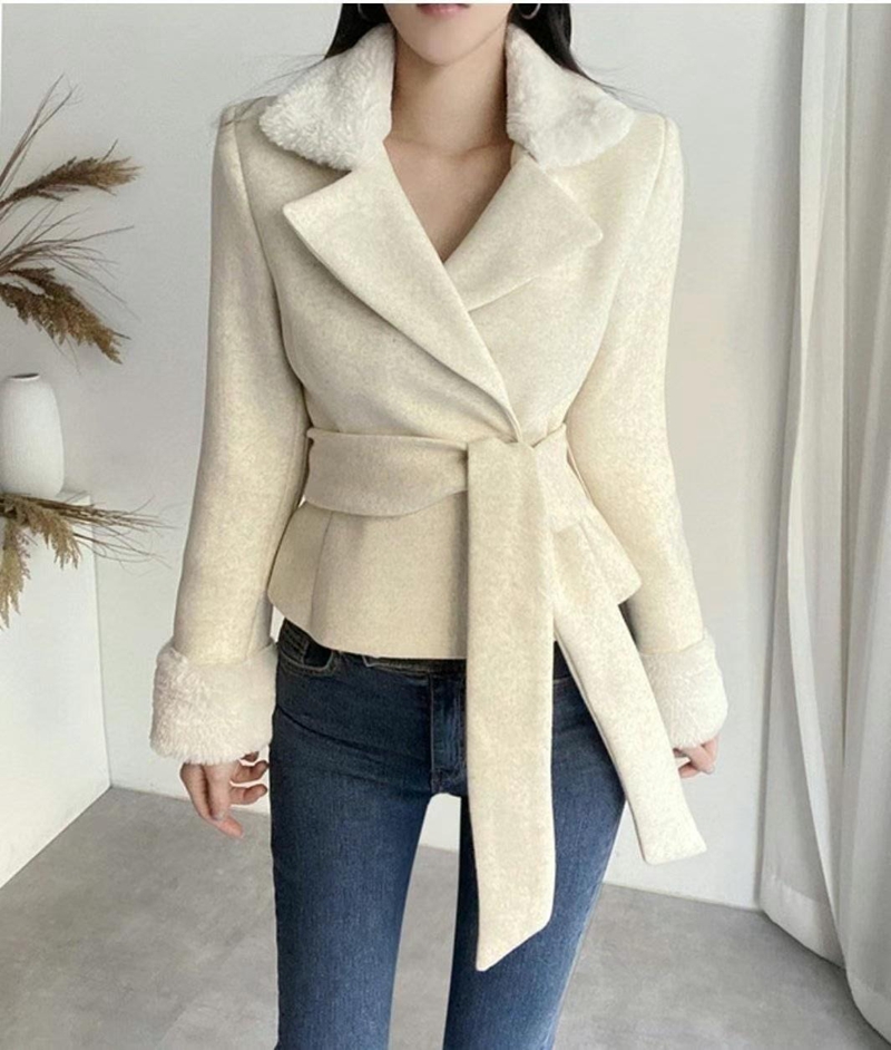 HEE SHOP韓國直郵東大門實拍女裝新品職業時尚短款大衣含腰帶HEE SHOP短款大衣圖色2