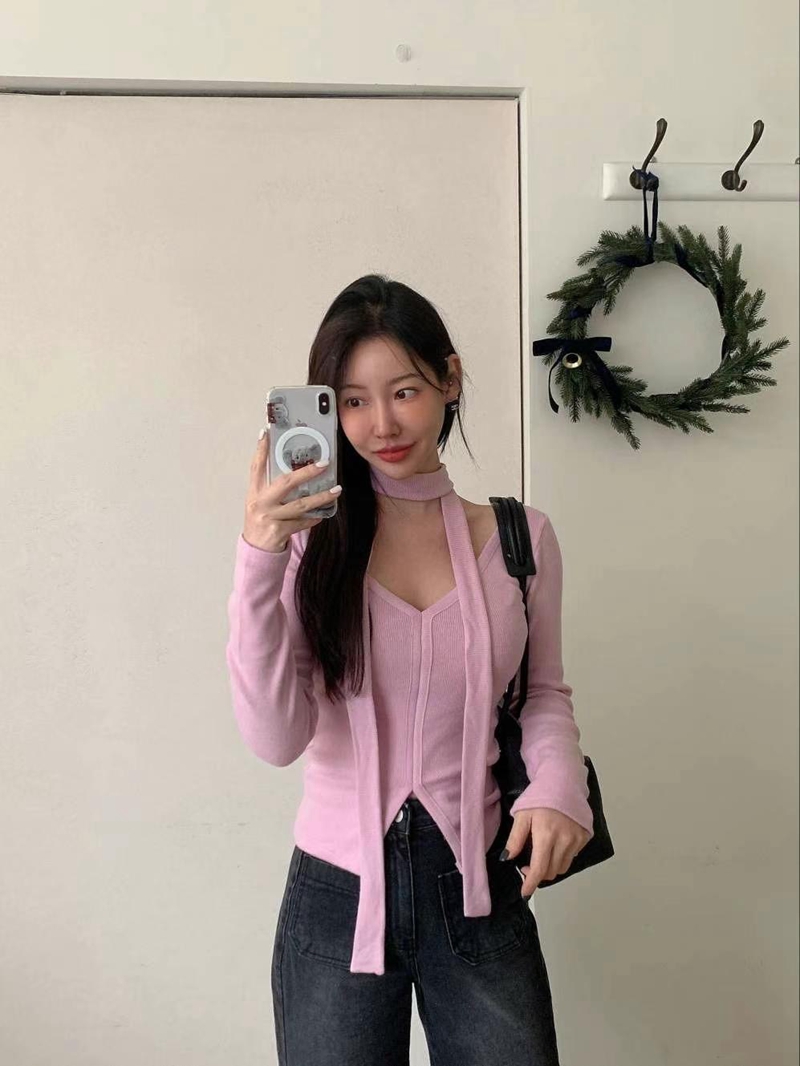 PINK PUMPKIN韓國直郵東大門代購女裝新款真品長袖T恤含脖帶PINK PUMPKIN長袖T恤