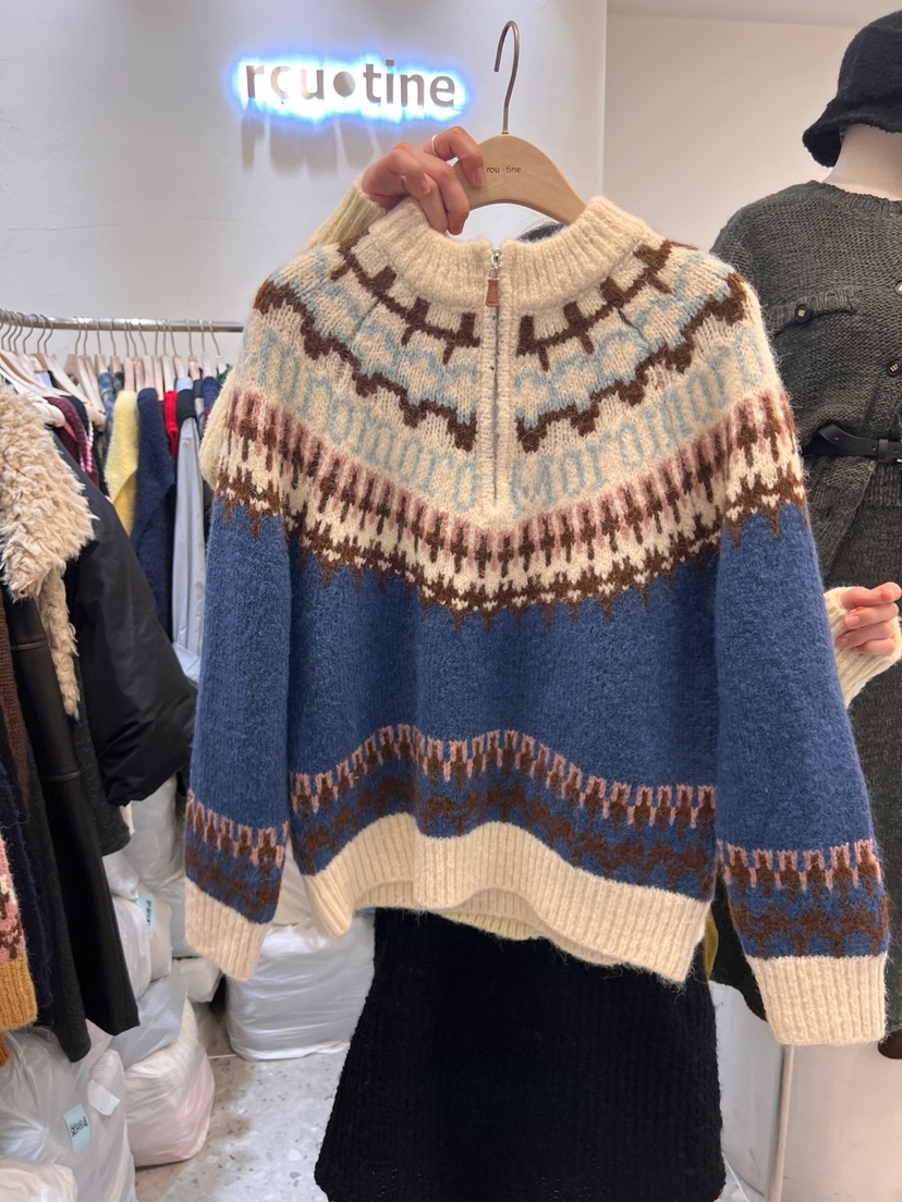 rou.tine韓國直郵東大門代購女裝新品人氣熱賣24秋冬毛衣拉鏈ANDYOUBROWN毛衣圖色2