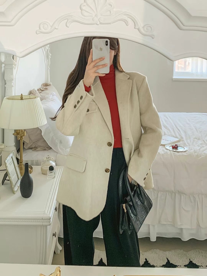 DDINGDDONG直郵韓國代購女裝新款職業休閑人氣短款大衣口袋DDINGDDONG短款大衣