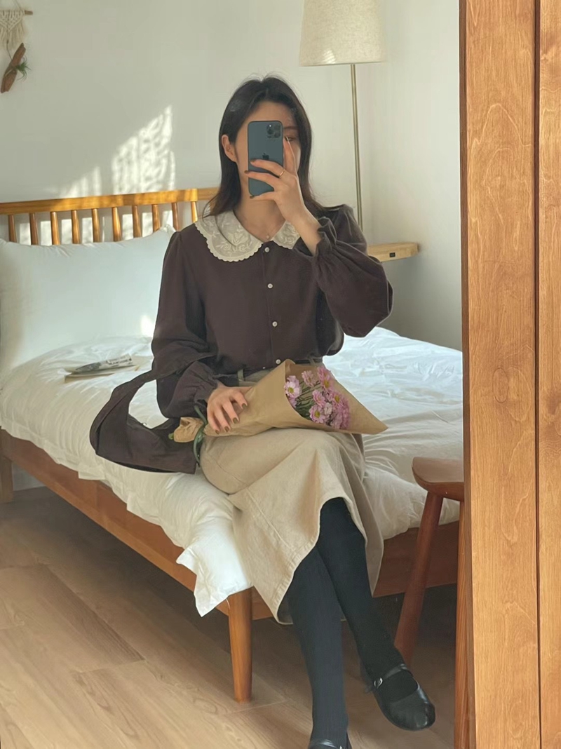 JNE直郵韓國代購女裝新品人氣職業時尚推薦休閑24秋冬襯衫蕾絲衫JNE襯衫/蕾絲衫