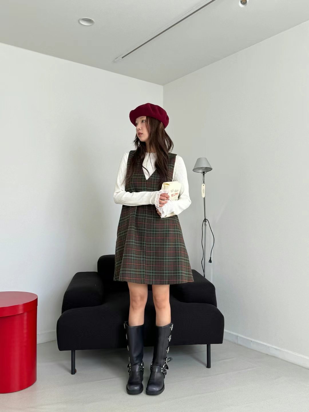 LOSTILE韓國直郵女裝新款24秋冬真品職業人氣休閑連衣裙雙面THE ZOA連衣裙