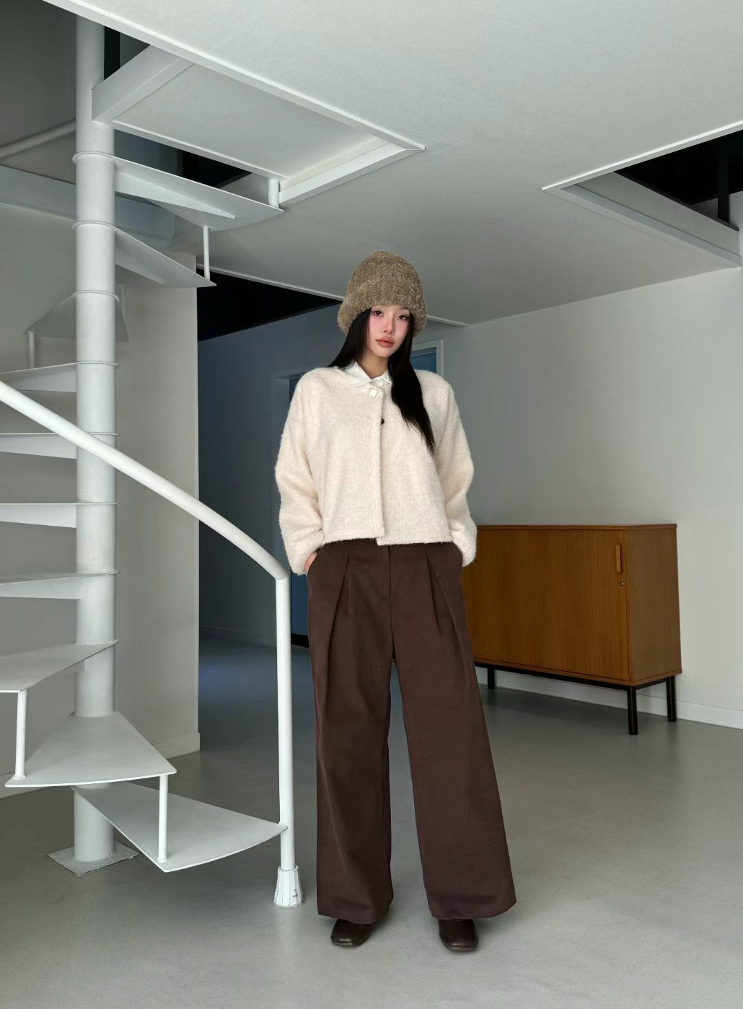 LOSTILE直郵韓國代購女裝新品真品時尚熱賣職業推薦休閑褲褶皺THE ZOA休閑褲