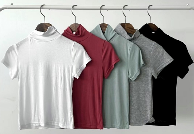 WOO SUNG韓國直郵東大門代購女裝新款職業時尚24秋冬T恤短款WOO SUNGT恤圖色5左五色